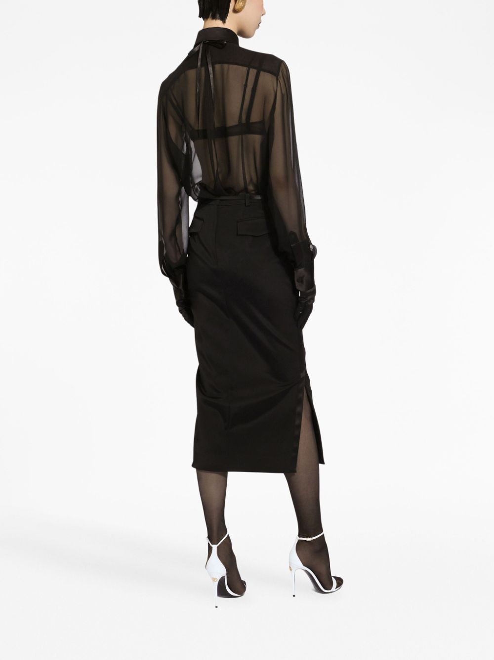 Sheer Black Long-Sleeved Silk Blouse
