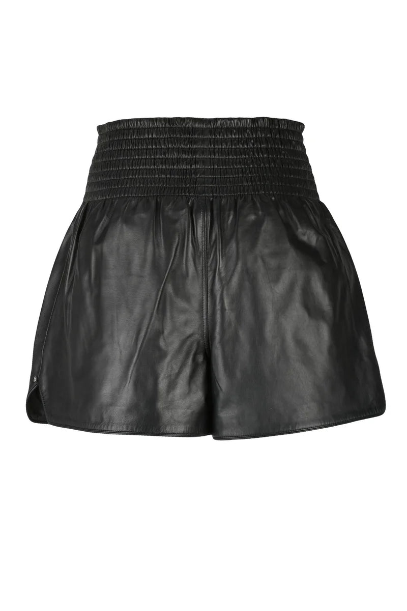 High-Waisted Leather Shorts - Black
