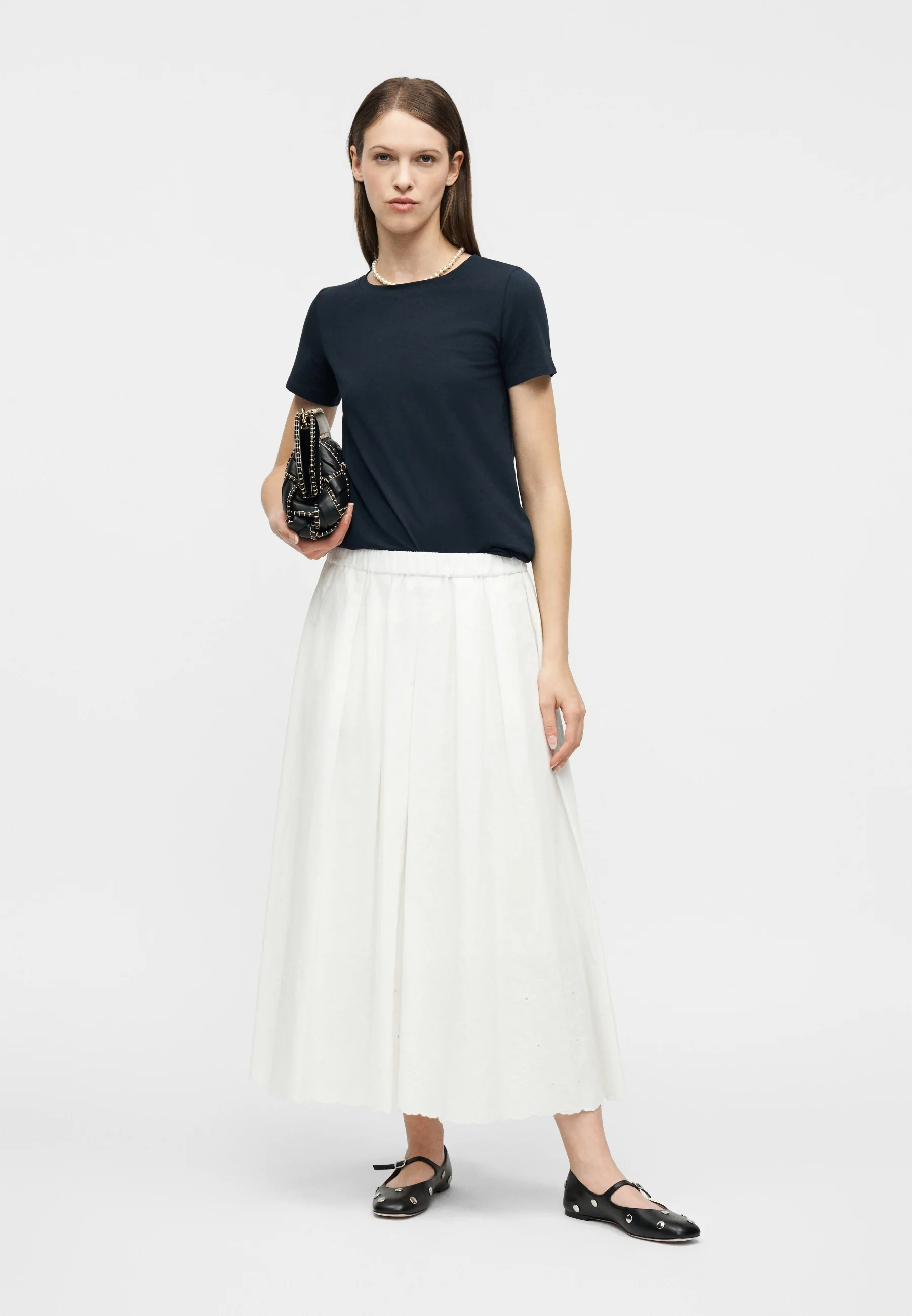 White Cotton Linen Midi Skirt