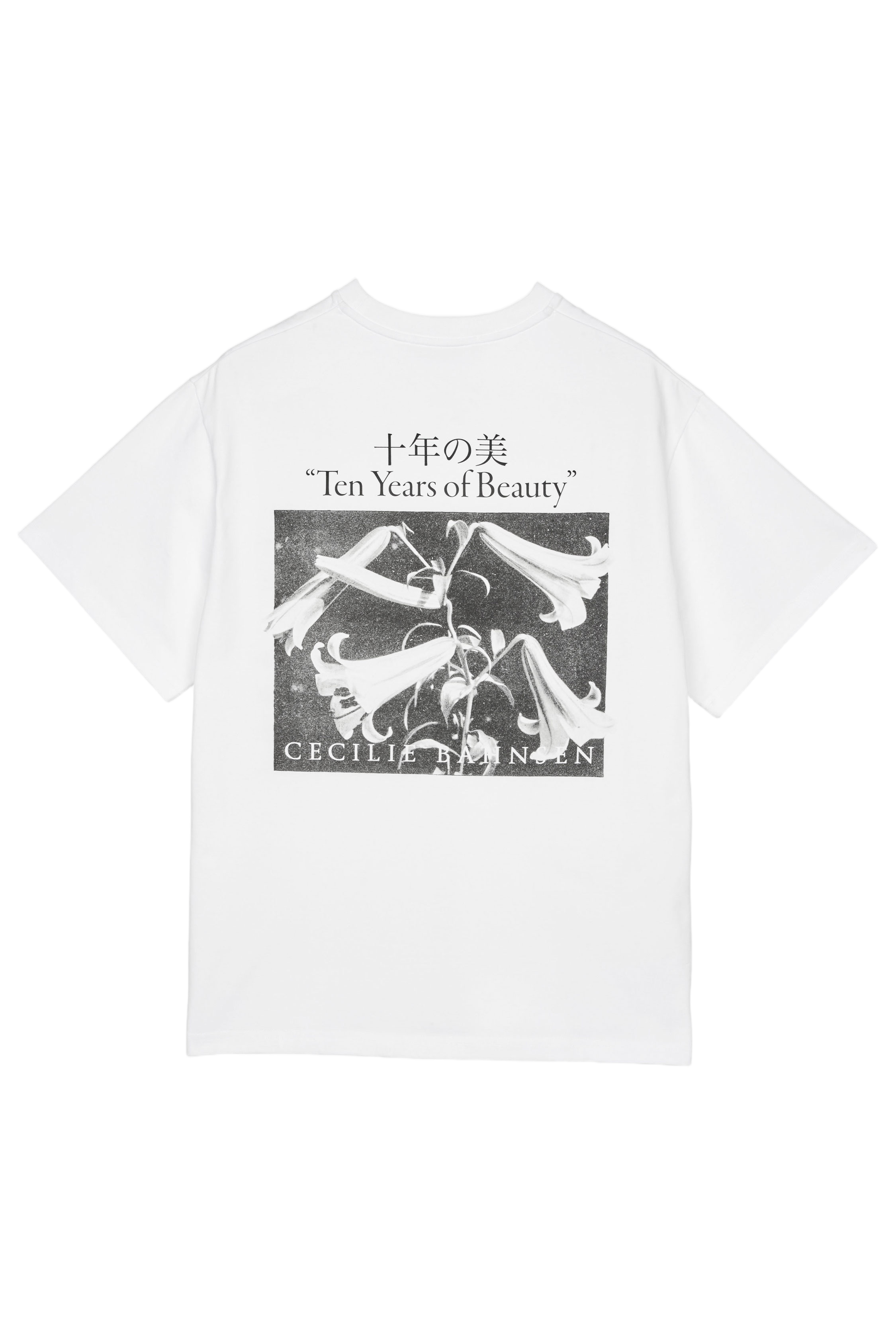 Graphic-Printed White Jersey T-Shirt with Ribbed Neckline