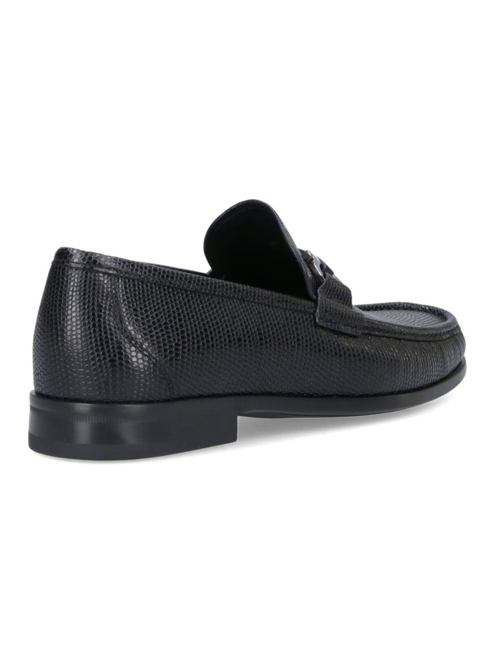 Textured Black Leather Loafers With Metallic Bit Detail