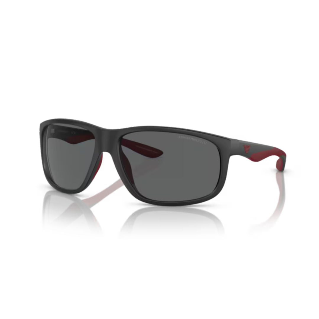 0ea4199u Rectangular Matte Black Sunglasses with Deep Red Accents