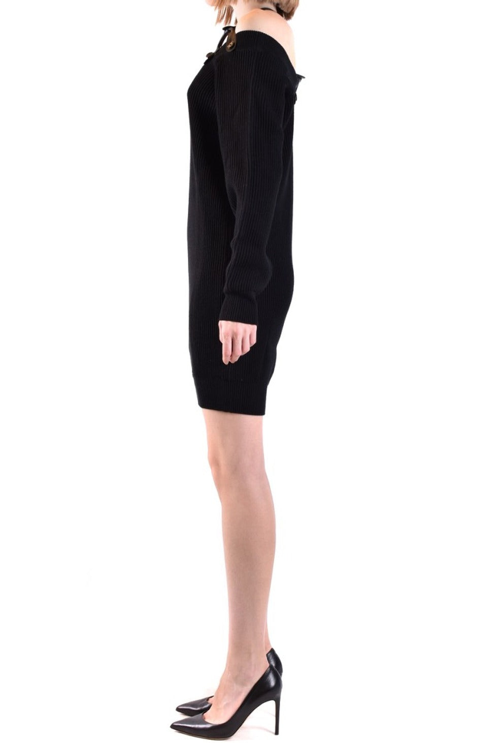 Off-Shoulder Wool Dress With Statement Harness Detail