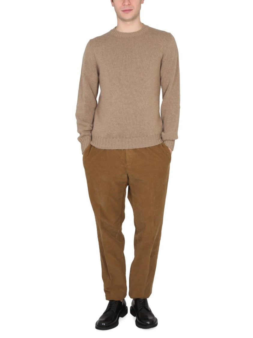 Cross-Neck Ribbed Knit Sweater