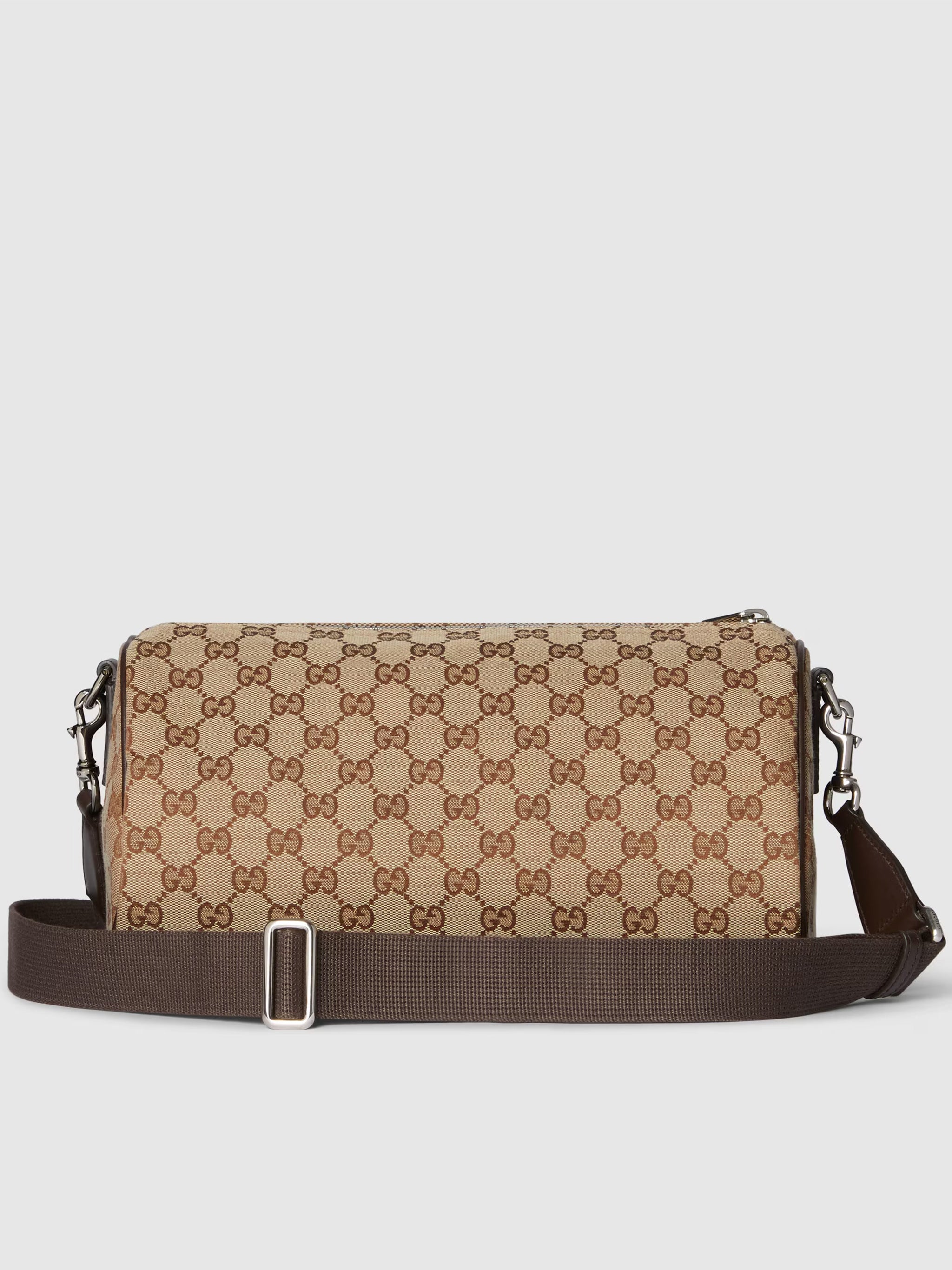 Beige Cylindrical GG Canvas Monogram Bag