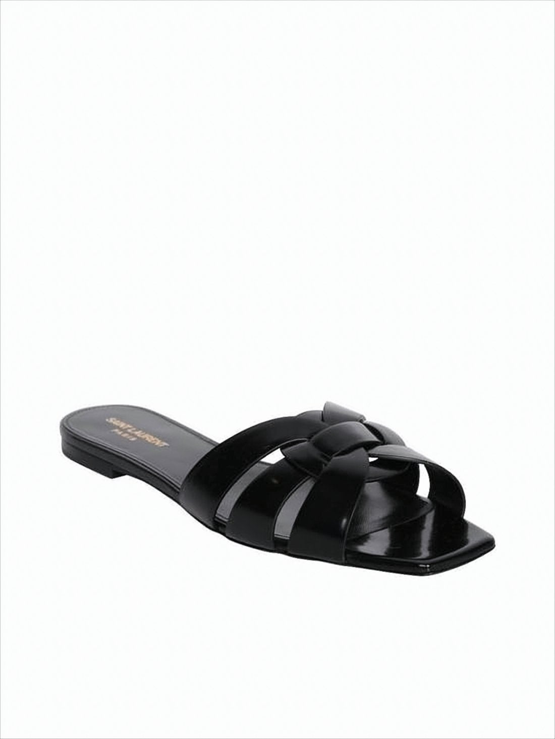 Flat Black Mule Sandals with Square Toe