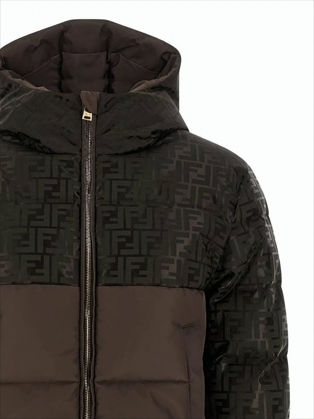 Two-Tone Short Padded Jacket with Monogram Design