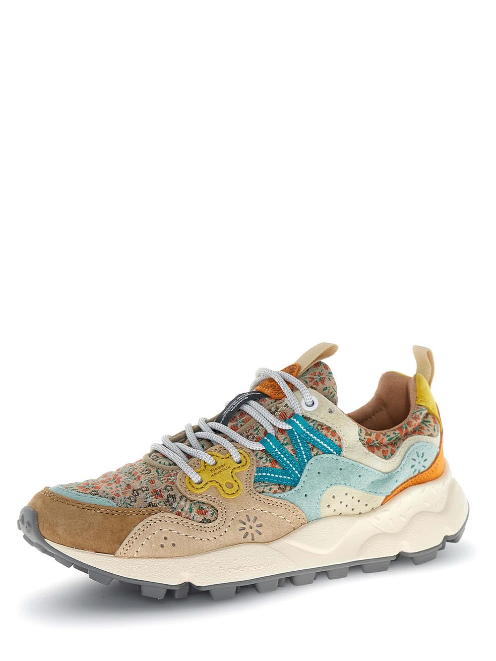 Multi-Textured Sneakers with Floral Panels and Chunky Sole