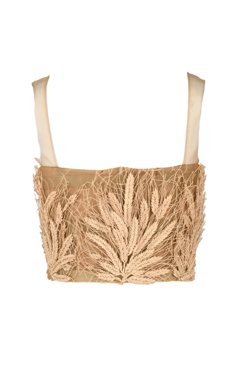 Raffia Top with Zip - Beige