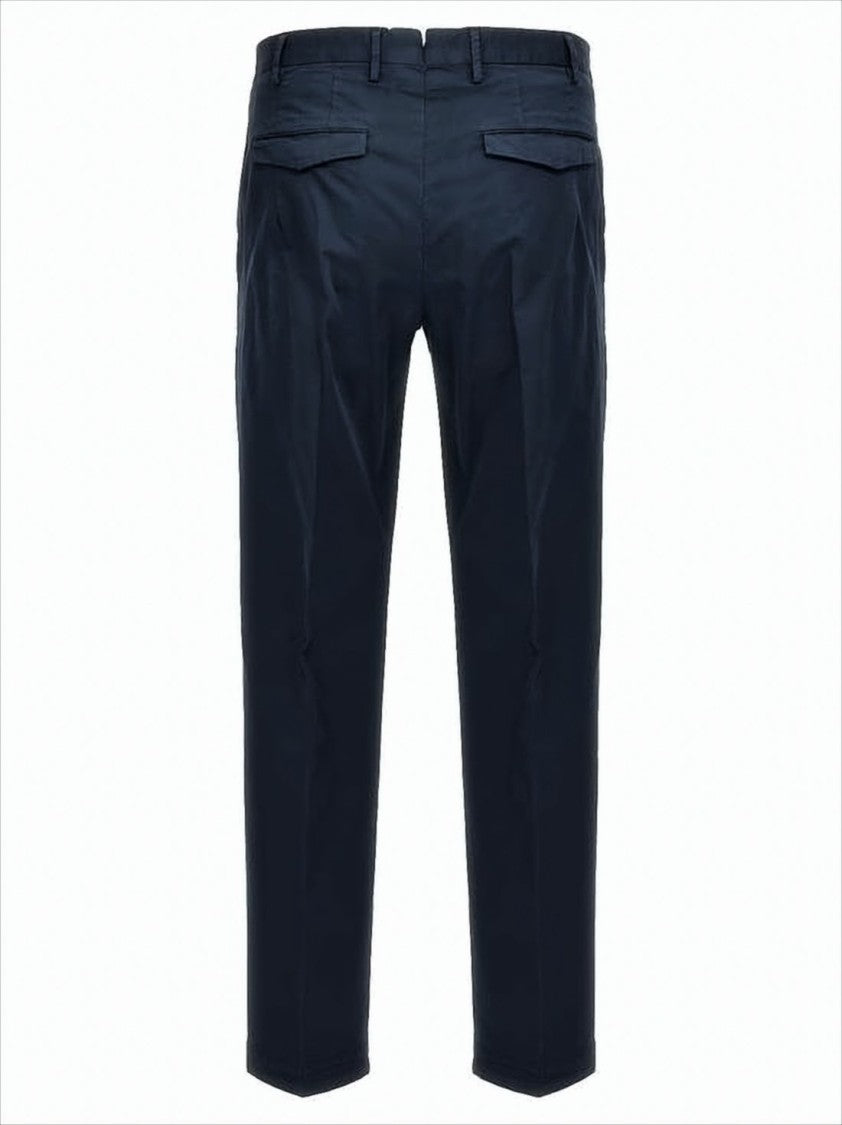 Tailored Blue Straight Pants With Classic Waistband And Functional Pockets