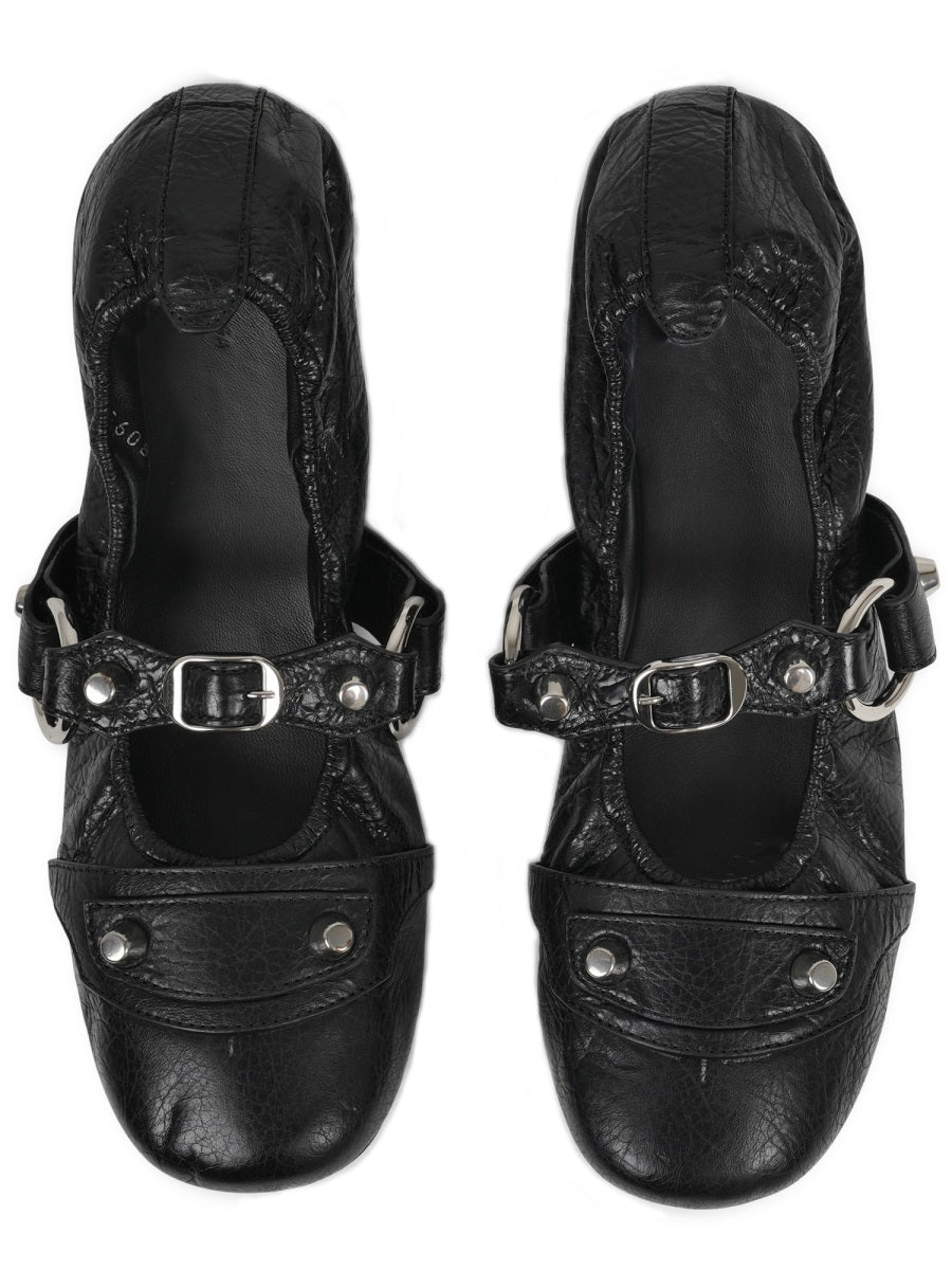 Ballerina Flats In Textured Lambskin With Silver Accents