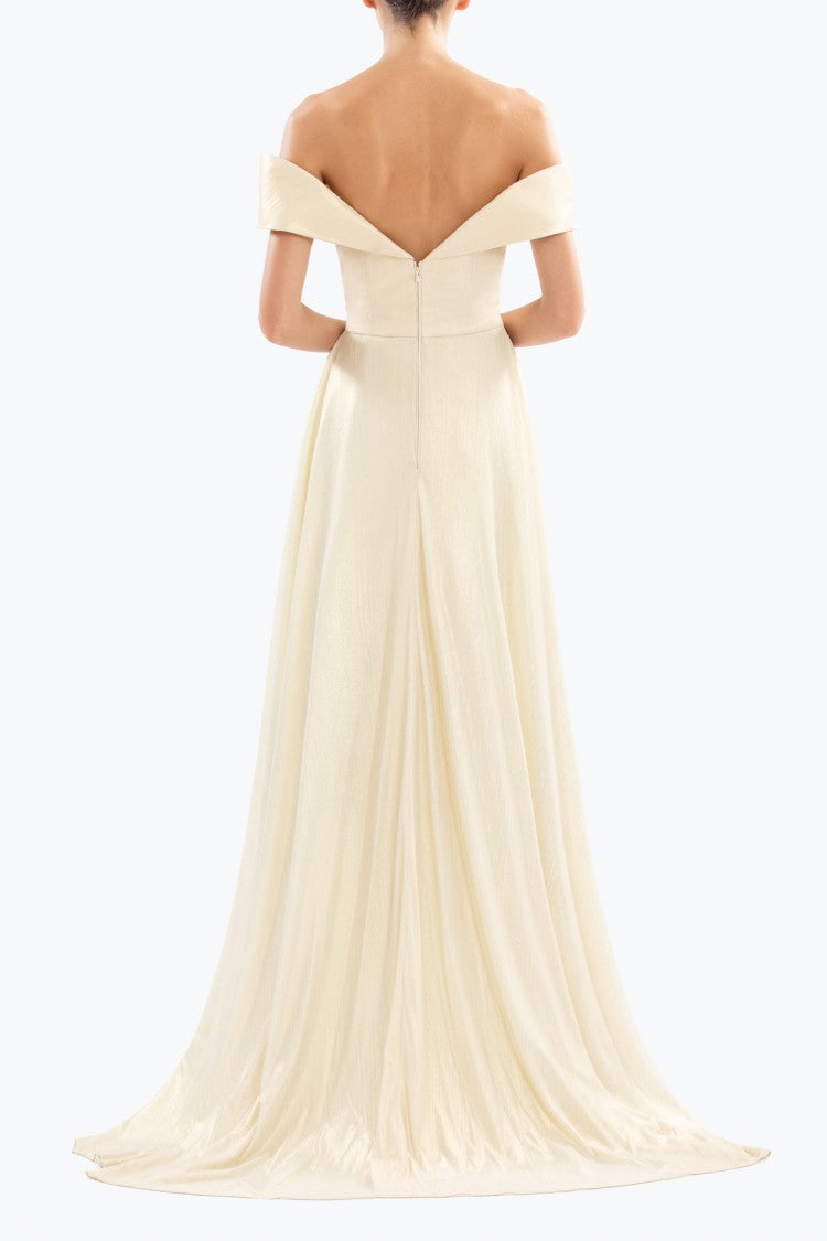 Gold Lame Off-Shoulder Dress