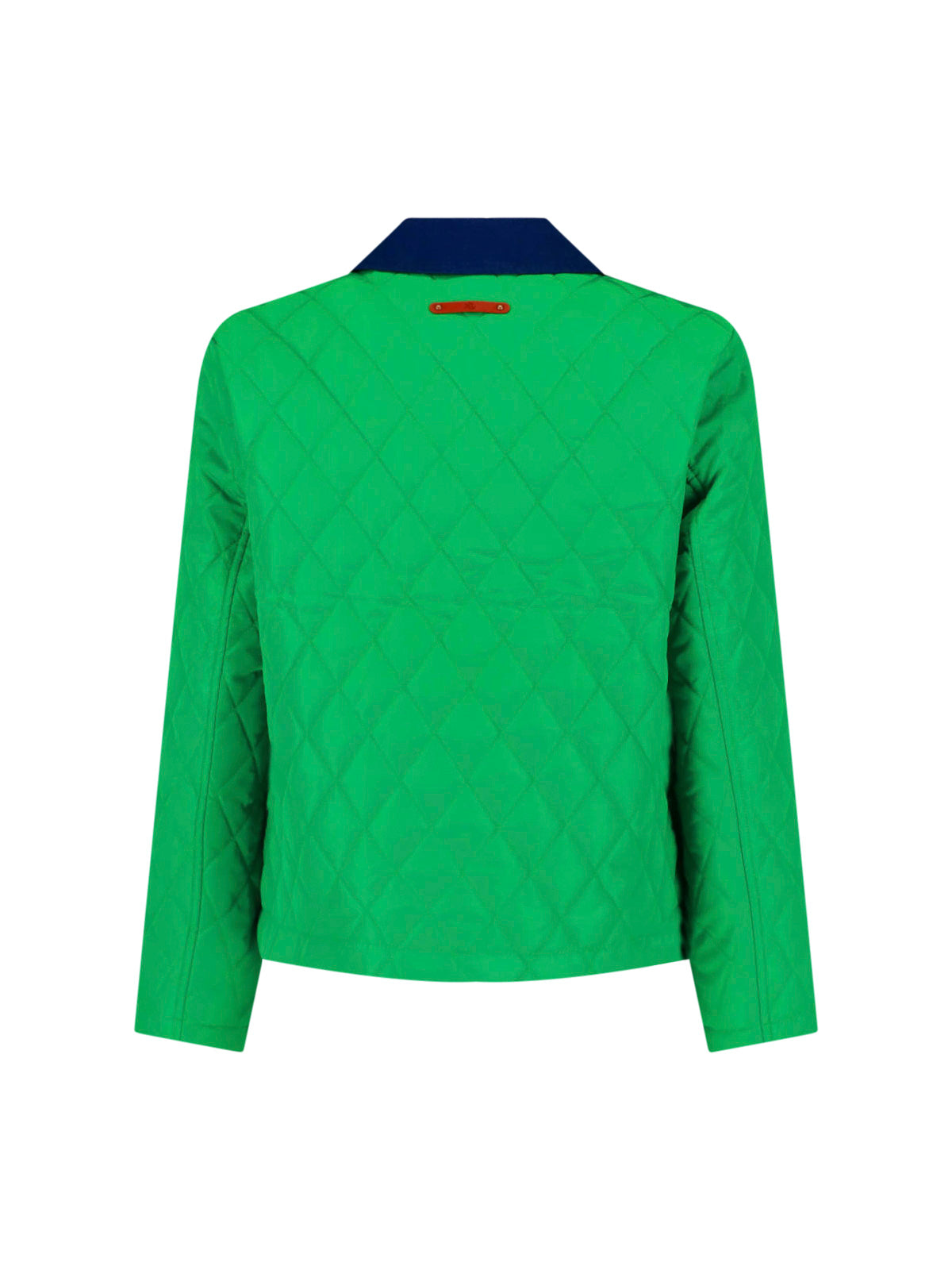 Green Quilted Cropped Contrast Collar Jacket