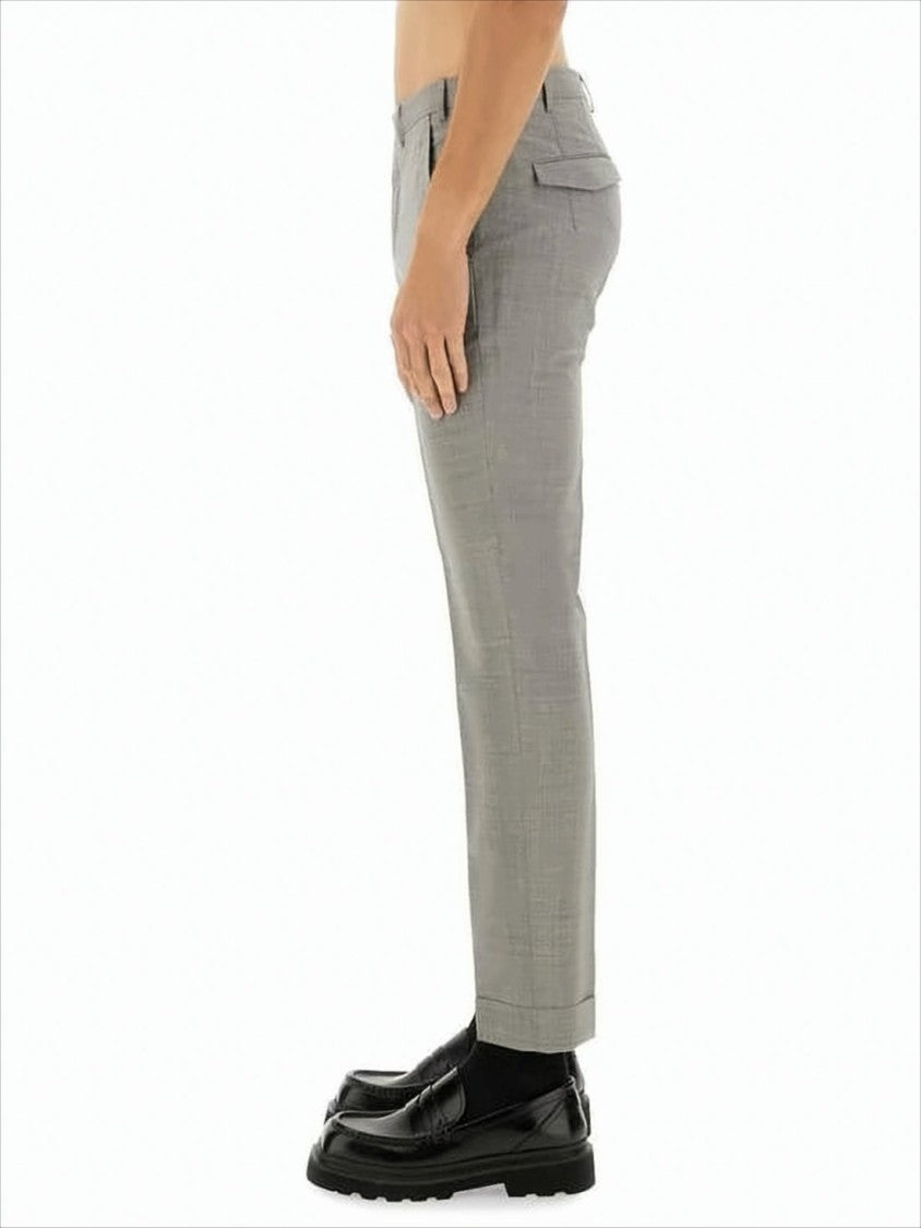 Straight Fit Light Grey Wool Blend Trousers