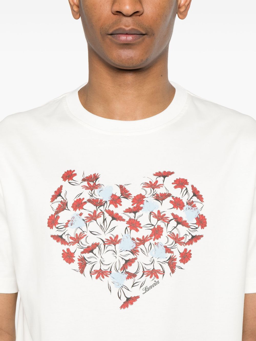 Heart-Embellished Crew Neck T-Shirt in Light Beige