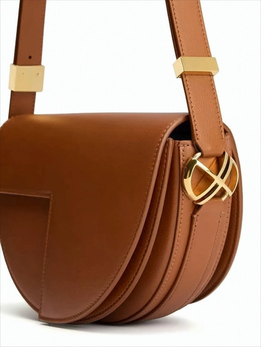 Semi-Circular Shoulder Bag with Geometric Flap