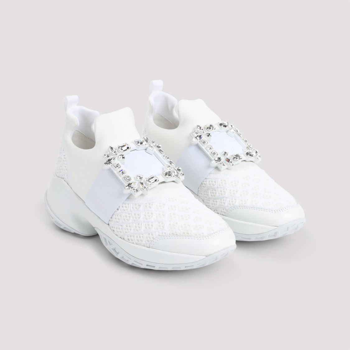 Textured White Sneakers with Decorative Embellishment