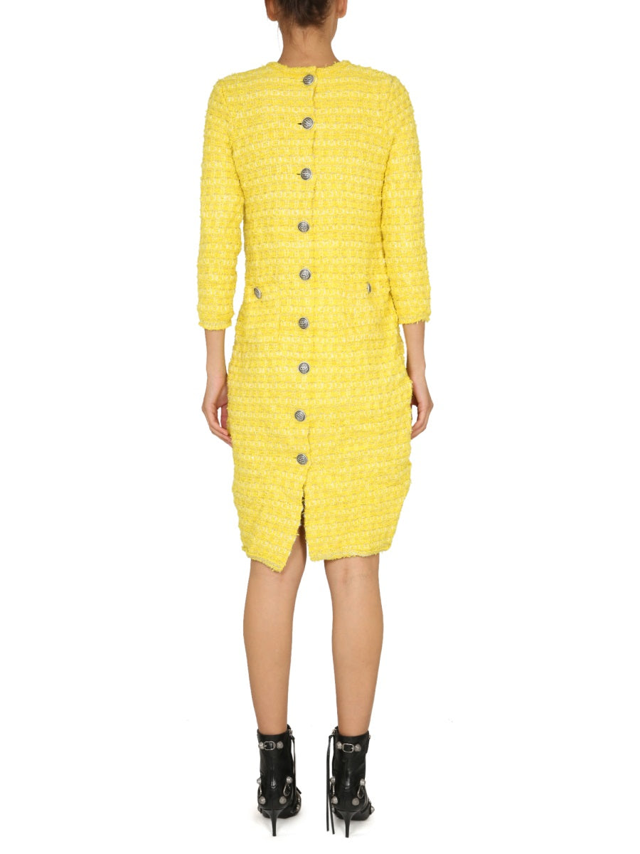 Textured Wool Tweed Knit Short Dress
