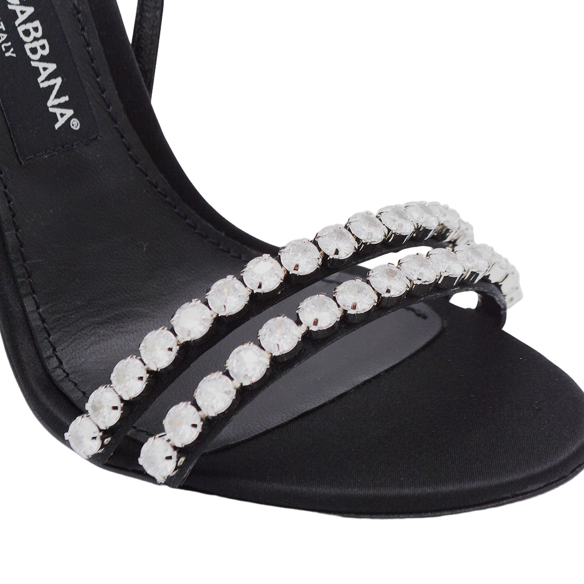 High-Heeled Black Sandals with Rhinestone Embellishments
