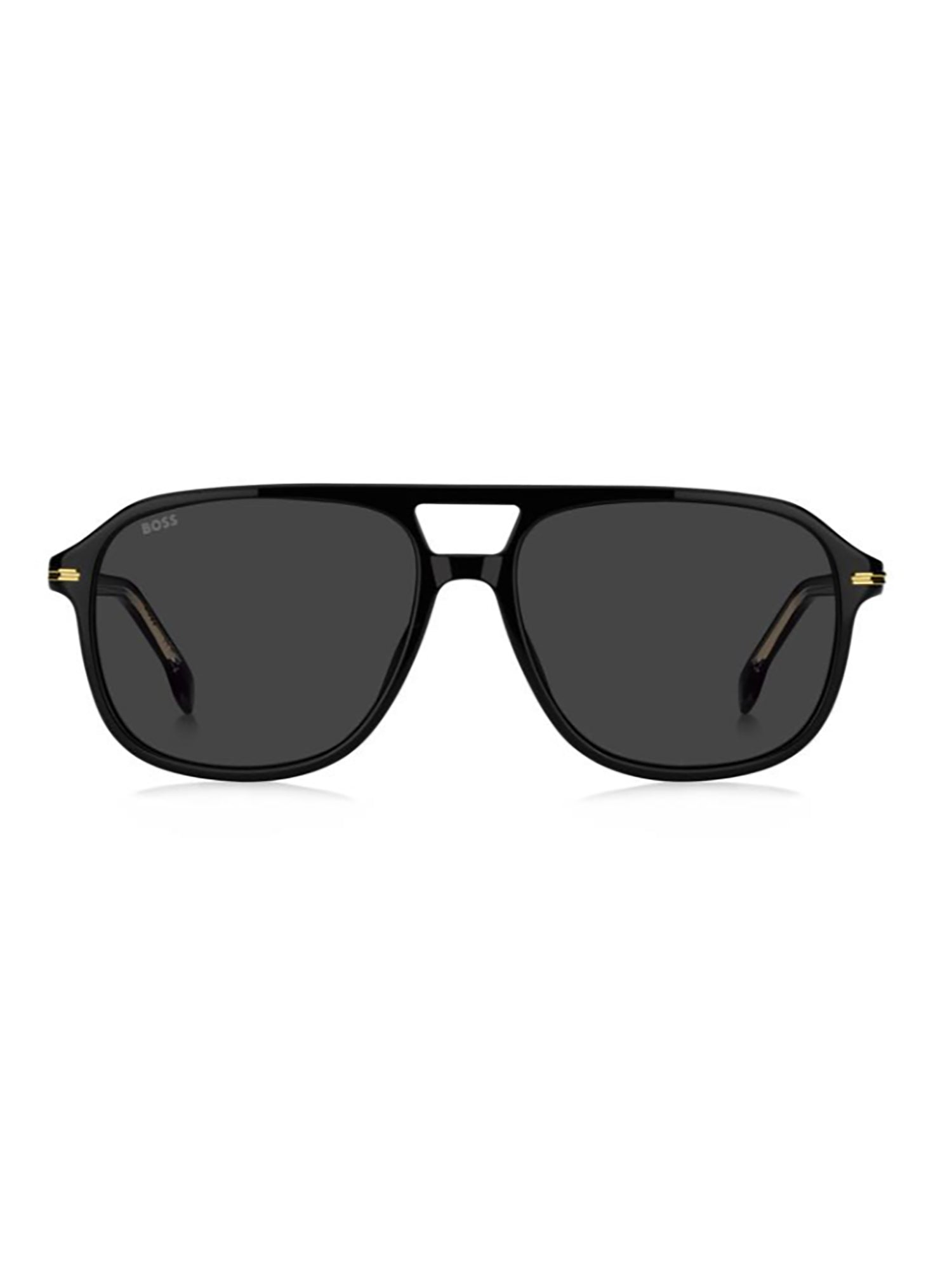 Black Horn Sunglasses with Gold Accents and International Fit