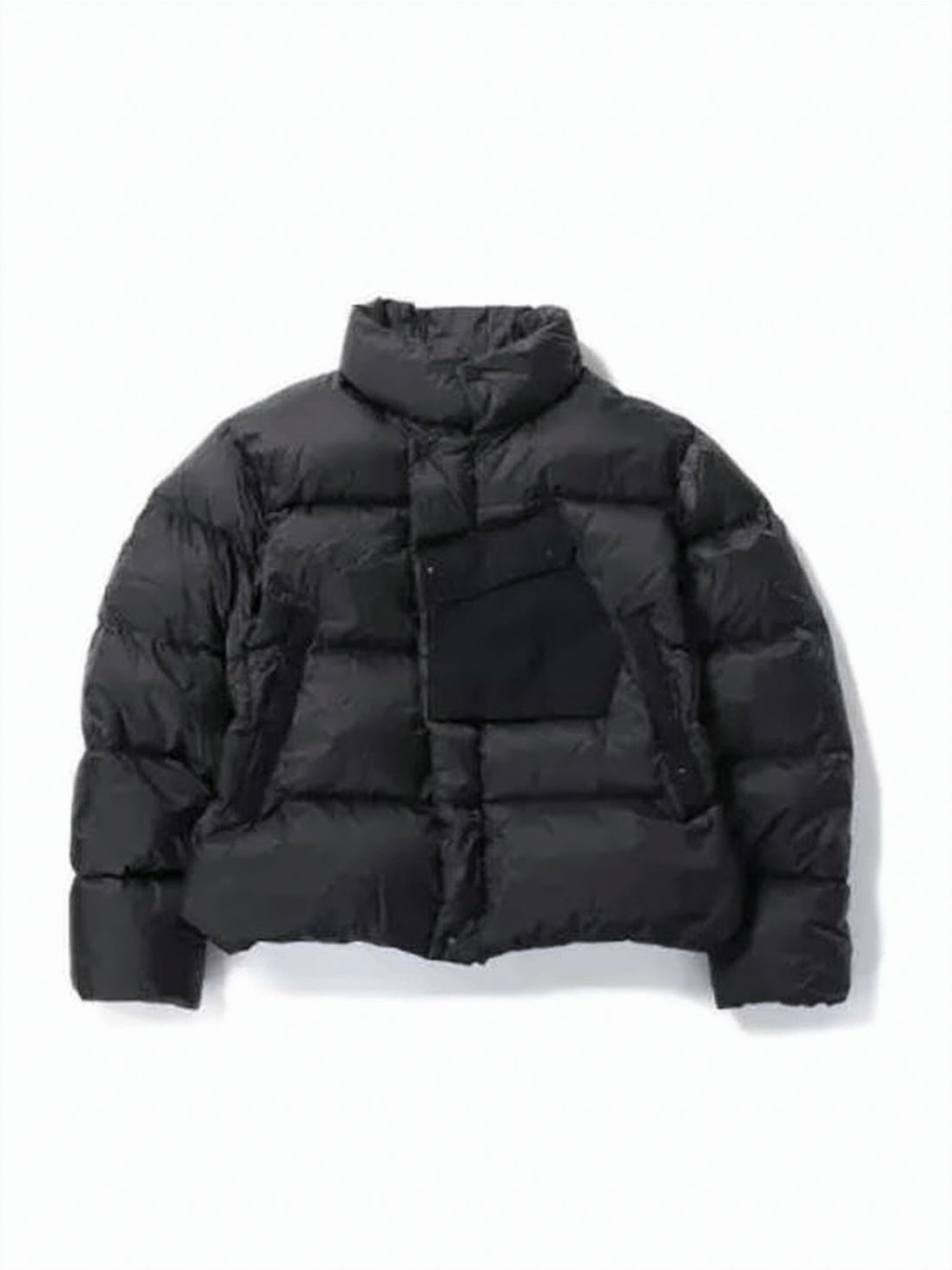 Cropped Down Jacket with Asymmetrical Pockets and High Collar