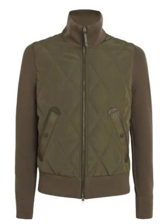 Quilted Green Jacket With High Collar And Flap Pockets