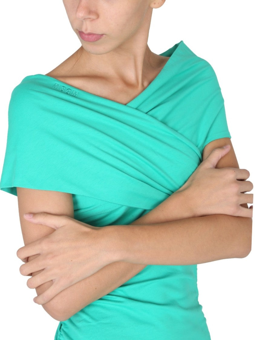Crossover Neckline Draped Mini Dress