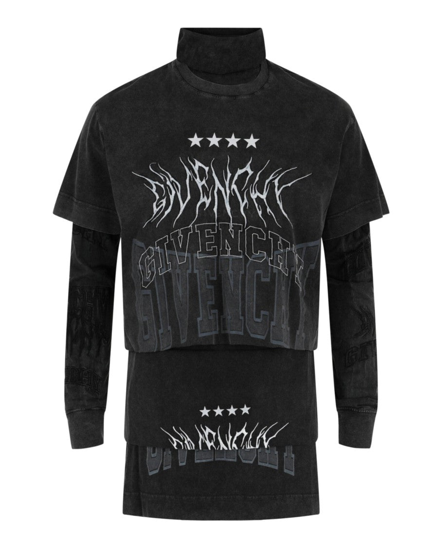 Layered Long Sleeve Graphic T-Shirt With Balaclava