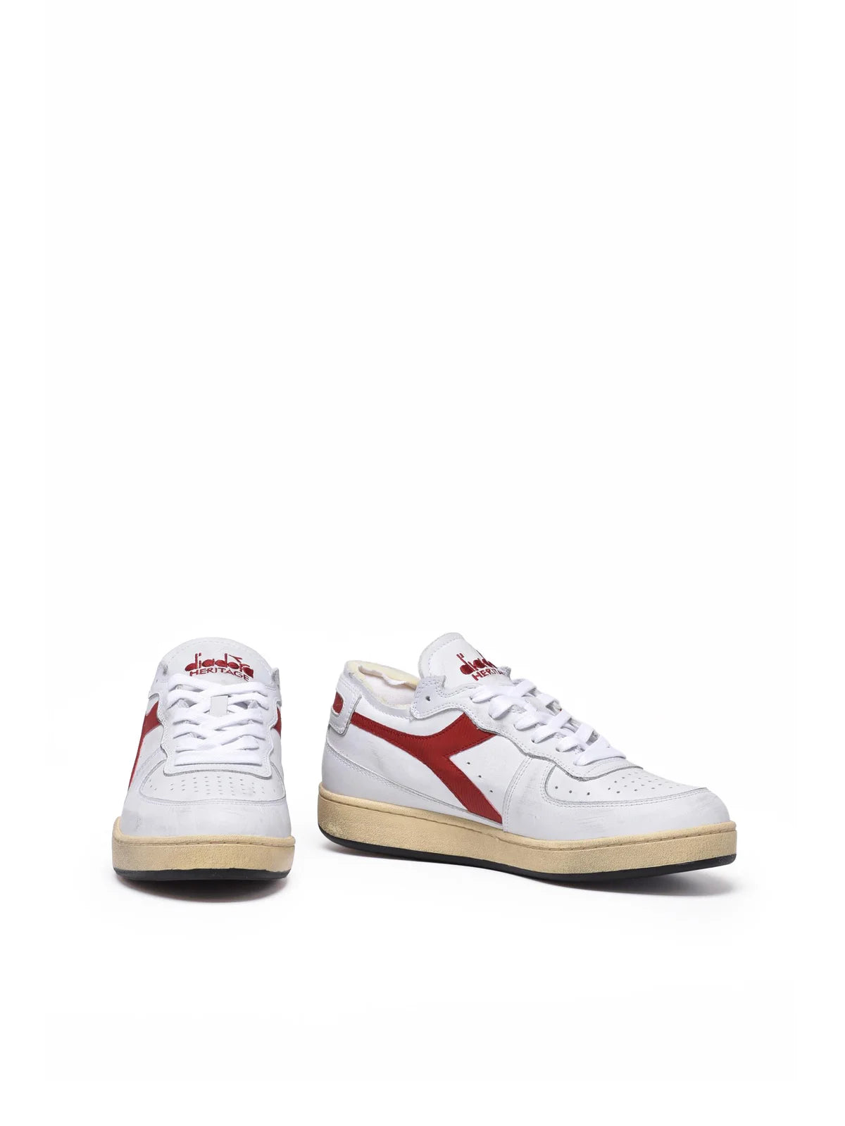 Grey Red Leather Basket Row Sneakers