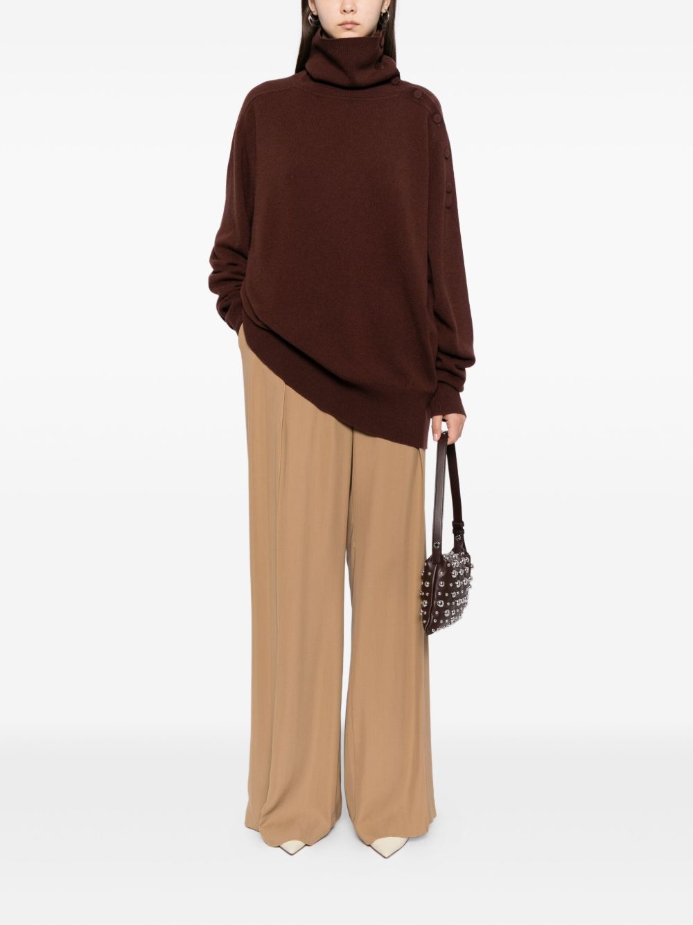 Relaxed Oversized Brown Sweater With Turtleneck