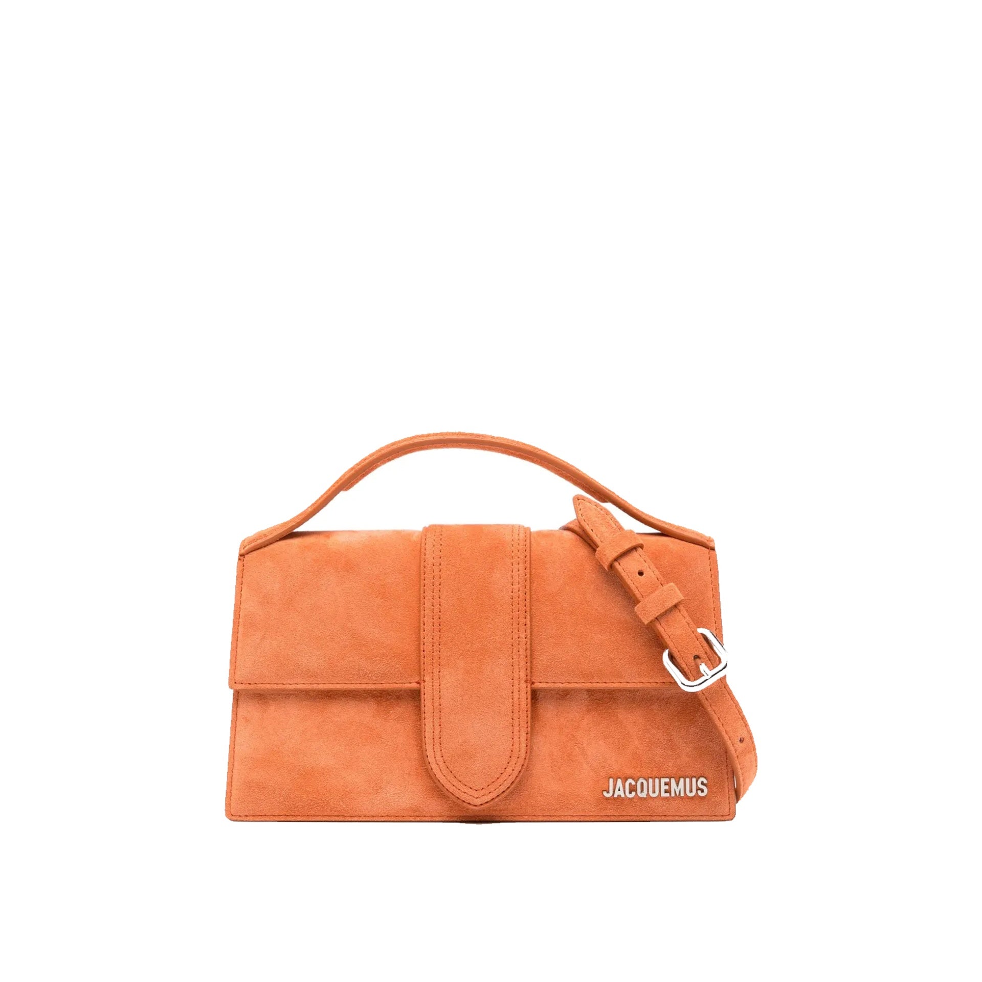 Structured Orange Leather Shoulder Bag With Suede Effect