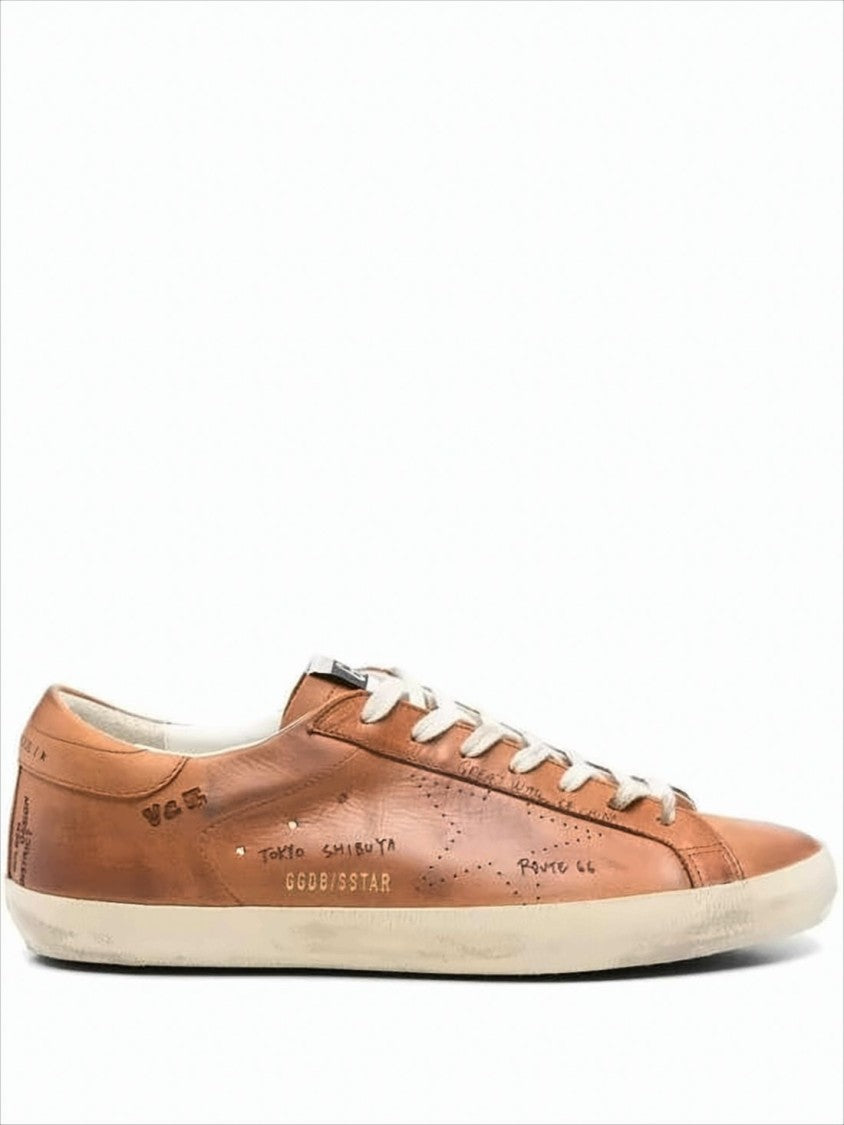 Low-Top Brown Leather Sneakers with Vintage Finish