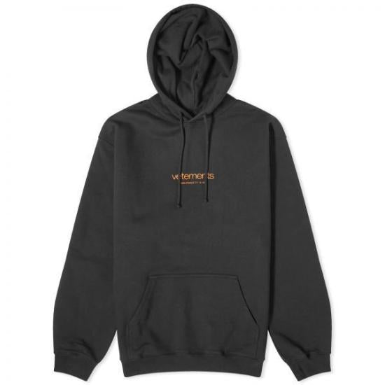 Minimalist Black Hoodie with Subtle Orange Text