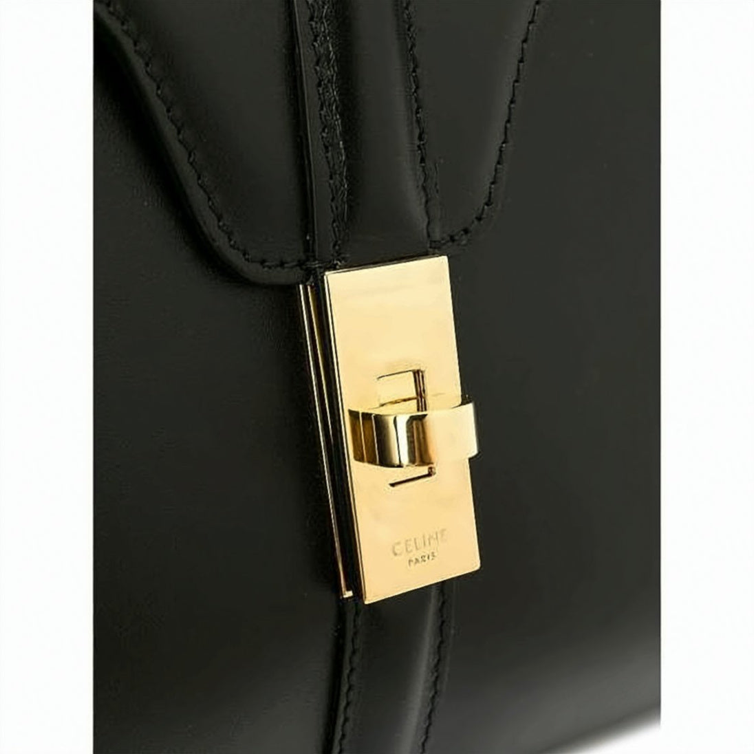 Black Smooth Leather Structured Shoulder Bag