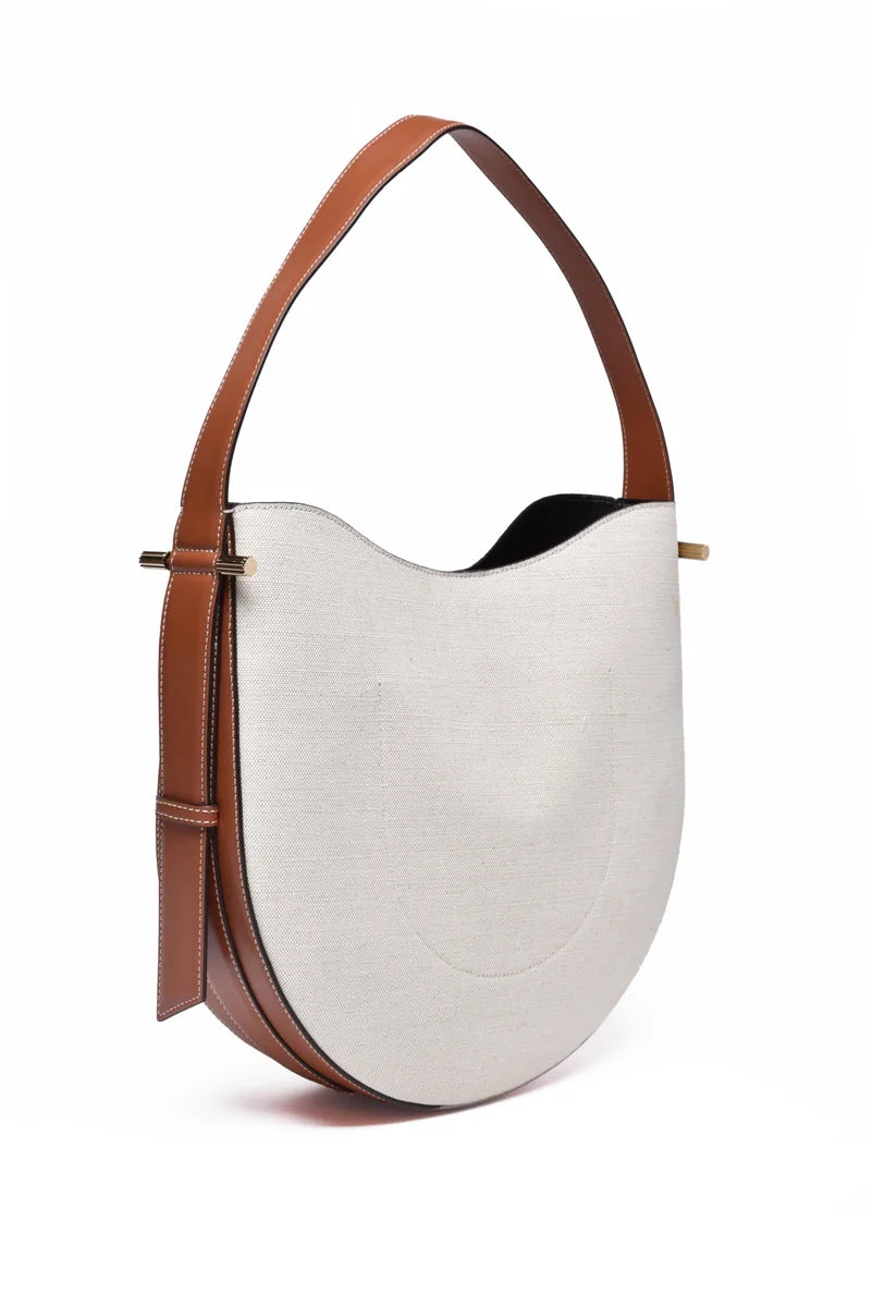 Shoulder Bag Mixed Fibers Leather - Beige/Brown