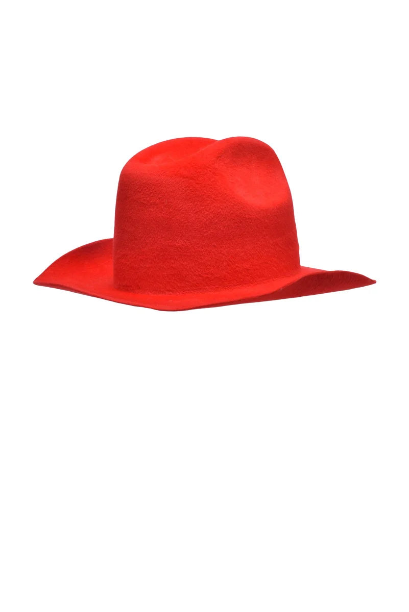 Wide-Brimmed Red Hat with Structured Crown