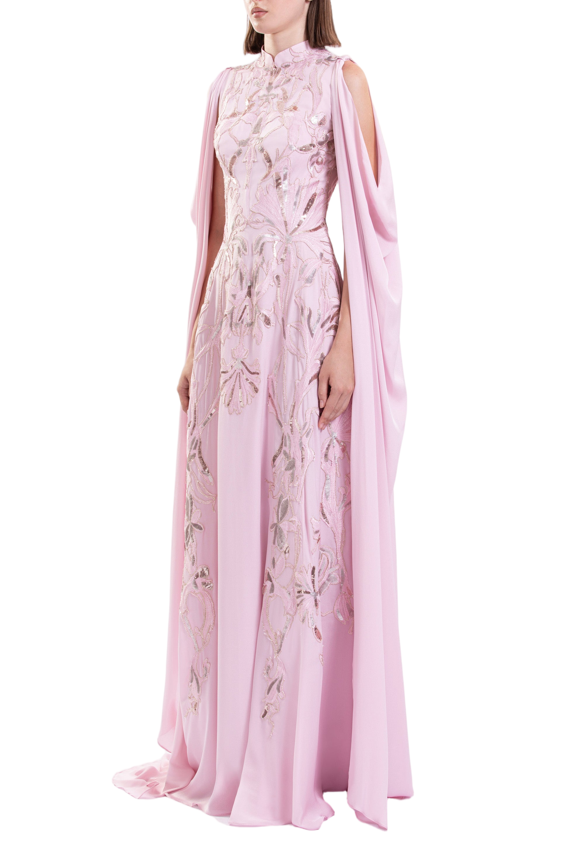Crepe Georgette Dress With Draped Sleeves