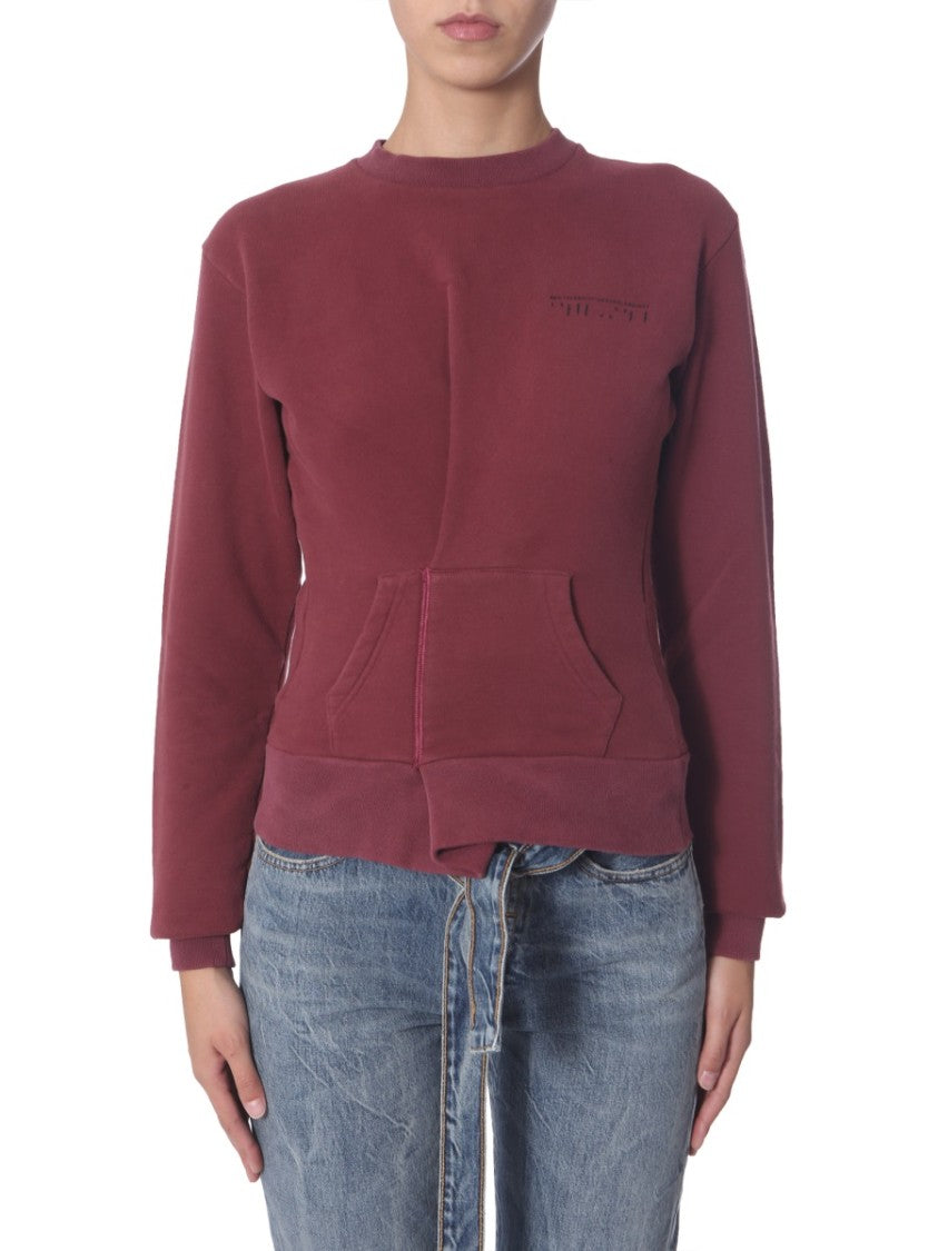 Asymmetrical Hem Burgundy Crew Neck Sweatshirt