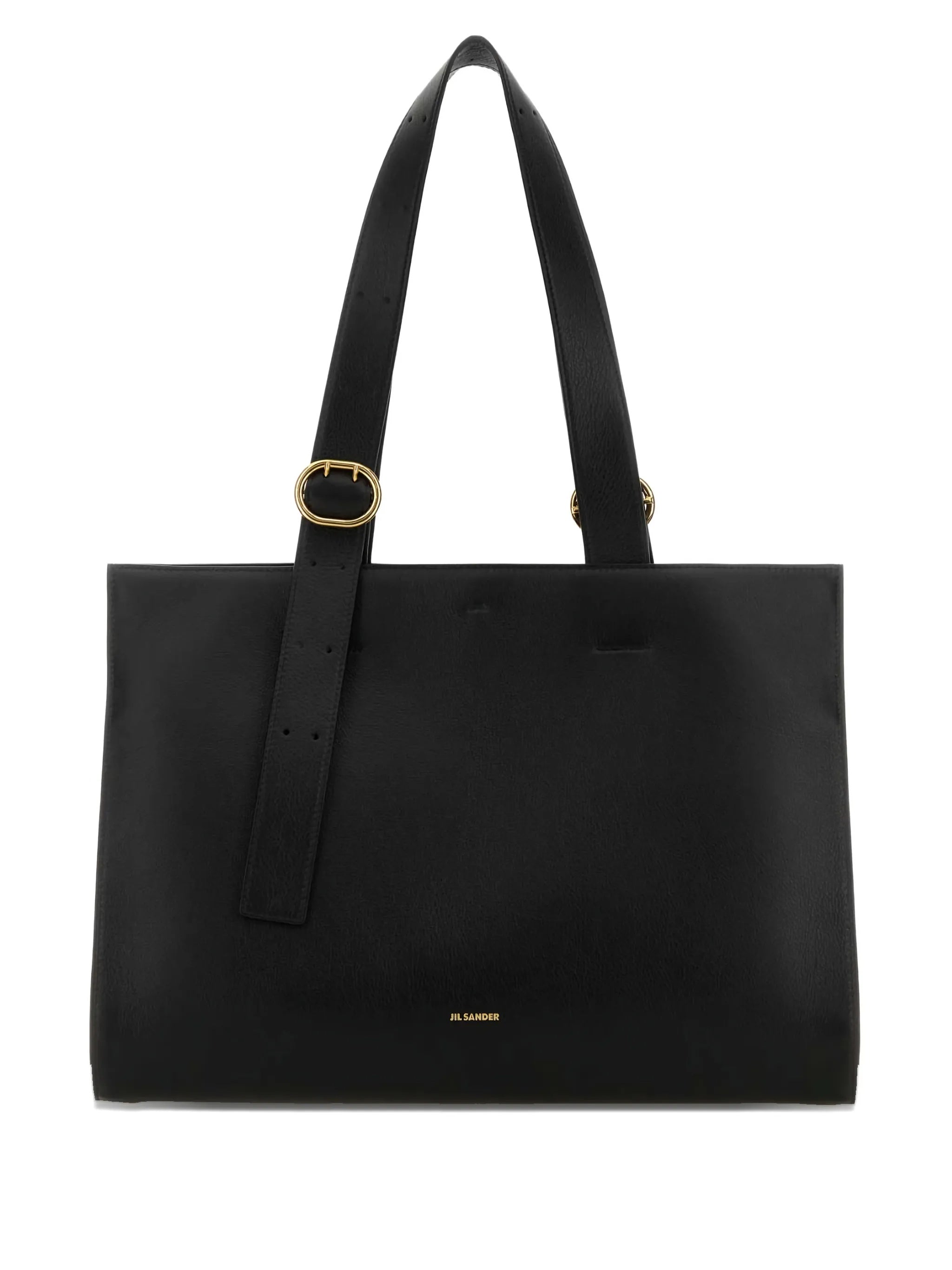 Black Shopping Rectangular Leather Tote