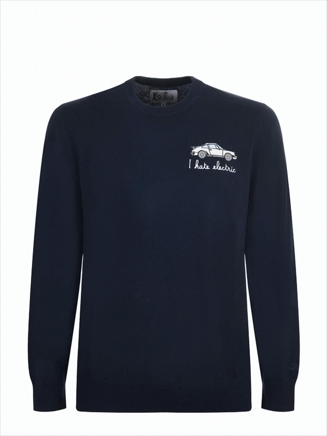 Crew Neck Wool-Cashmere Blend Sweater with Embroidered Design