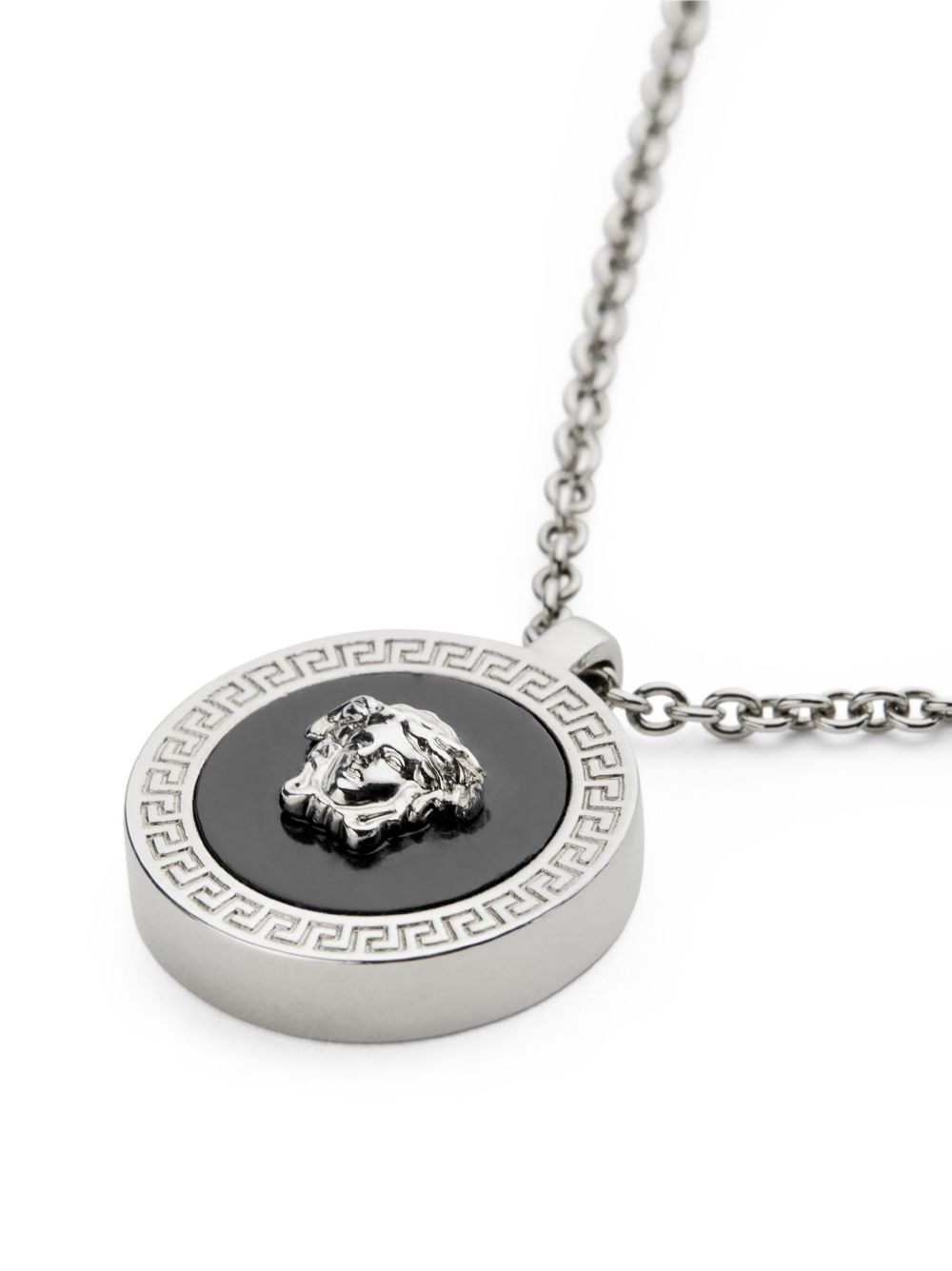 Silver-Tone Chain Necklace With Greek Key Pendant