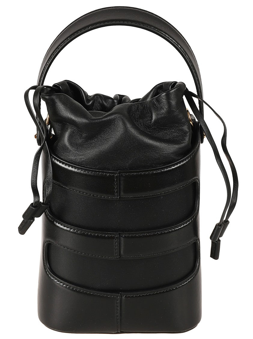 Structured Drawstring Leather Bag With Cut-Out Detailing
