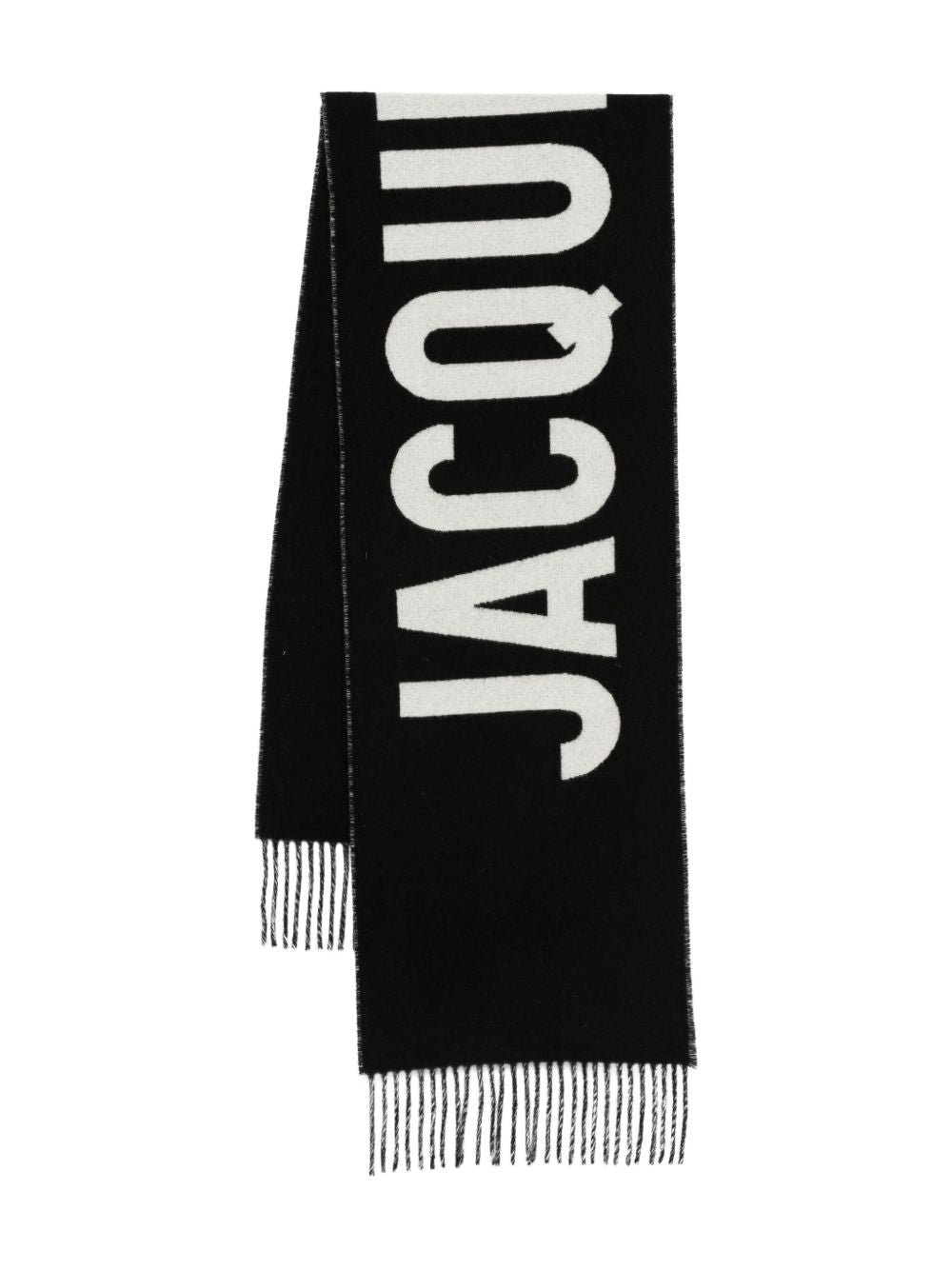 Fringe-Detail Black Scarf with Brushed Finish
