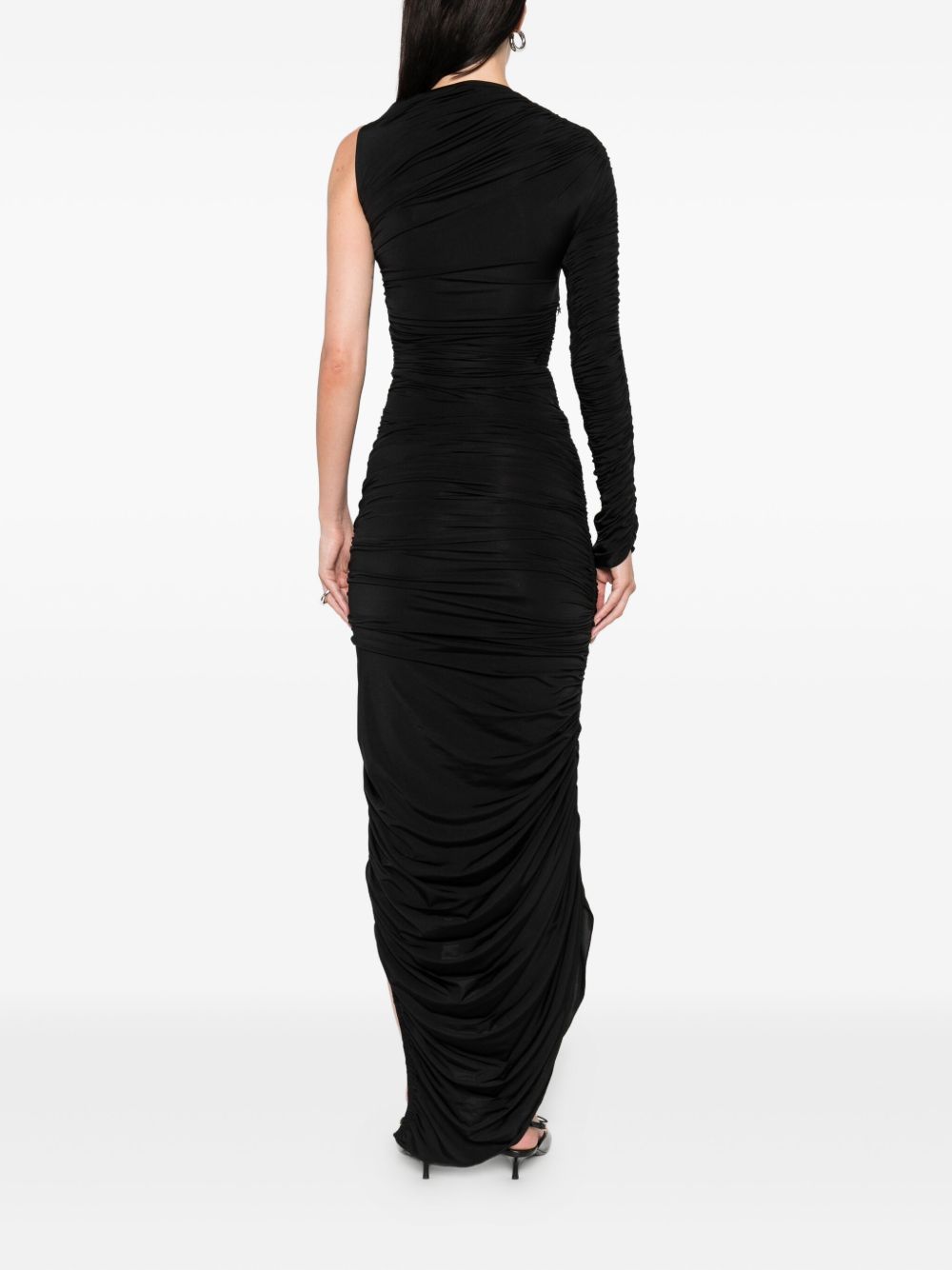 Draped One-Sleeve Black Evening Dress