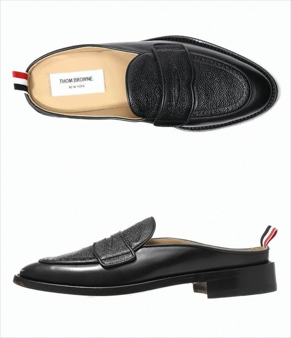 Slip-On Loafers with Textured Leather Vamp and Tricolor Tab