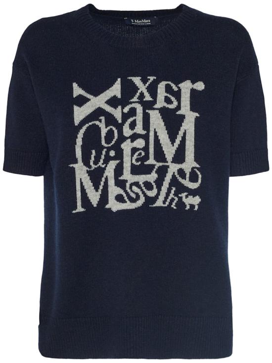 Short-Sleeved Knit Sweater with Abstract Letter Design