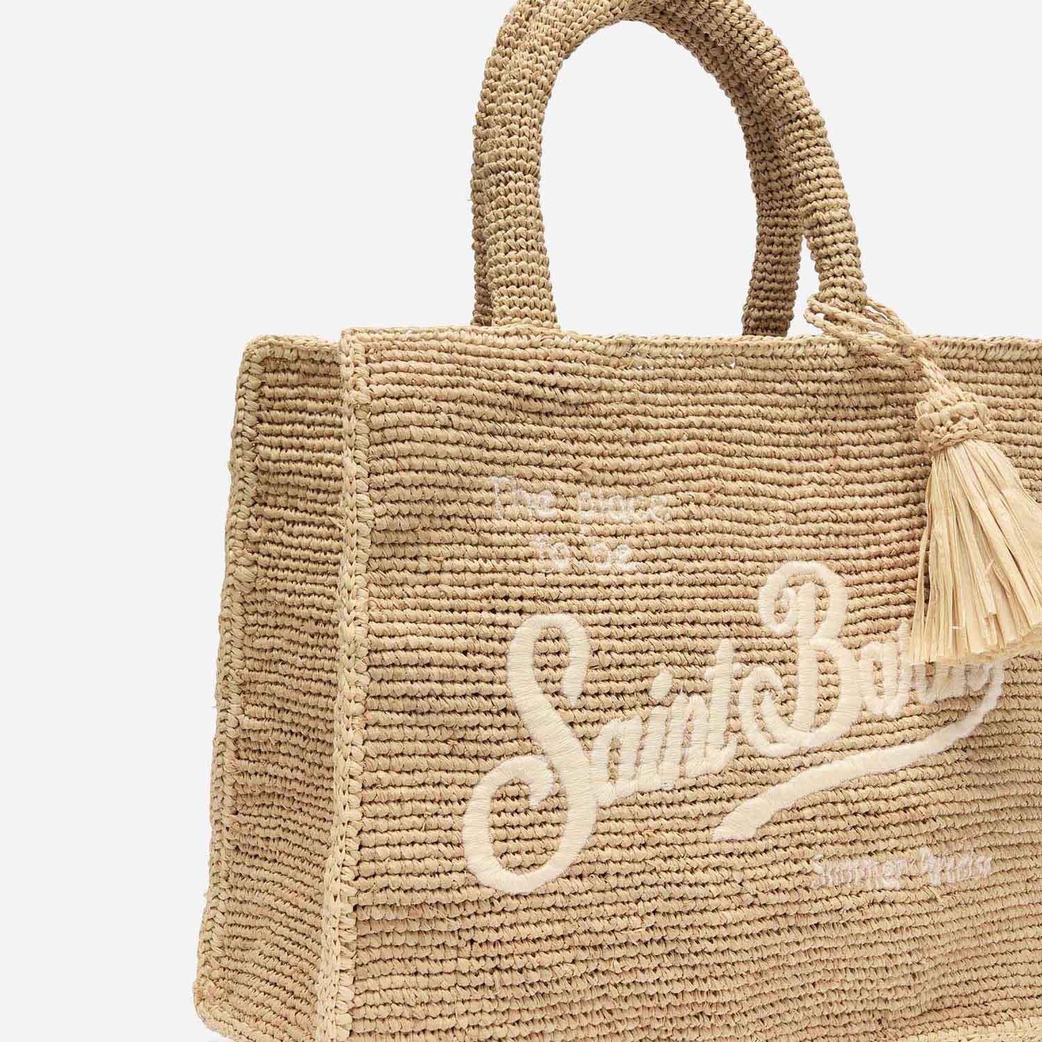 Rectangular Woven Tote Bag with Script Logo