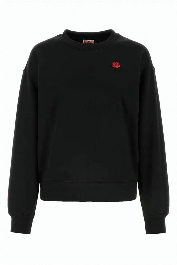 Long-Sleeve Black Top With Embroidered Floral Detail