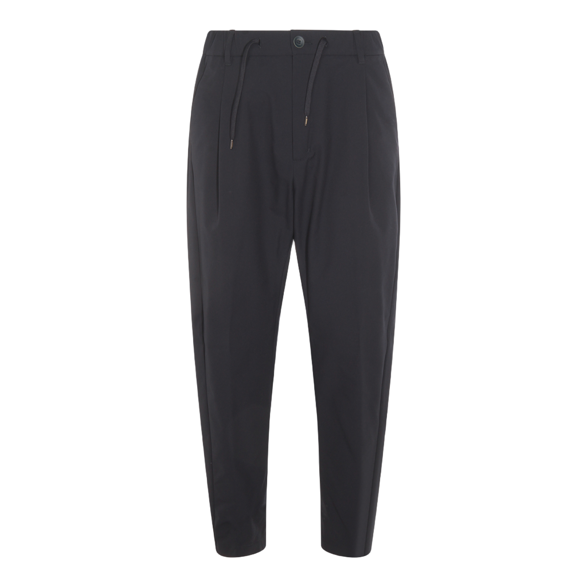 Relaxed Fit Black Trousers With Tapered Leg And Button Closure