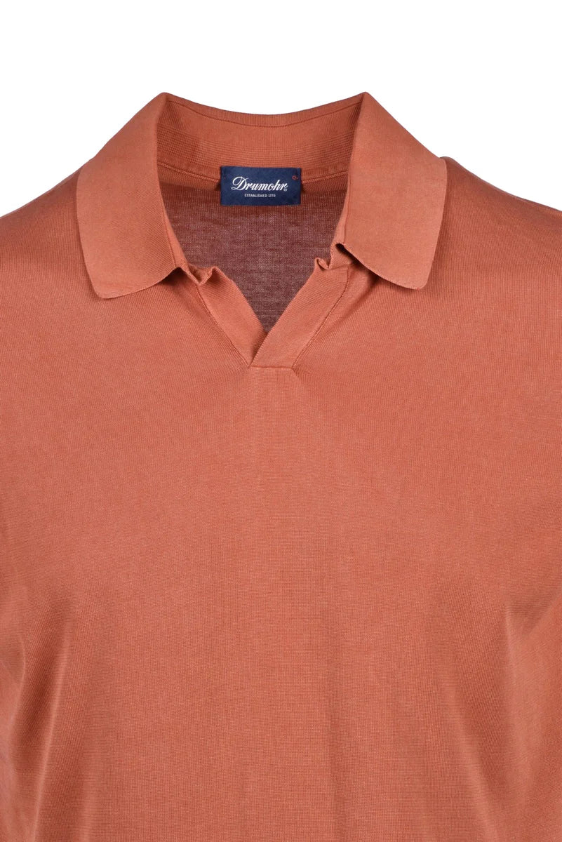 Cotton Knit Polo Shirt - Rust
